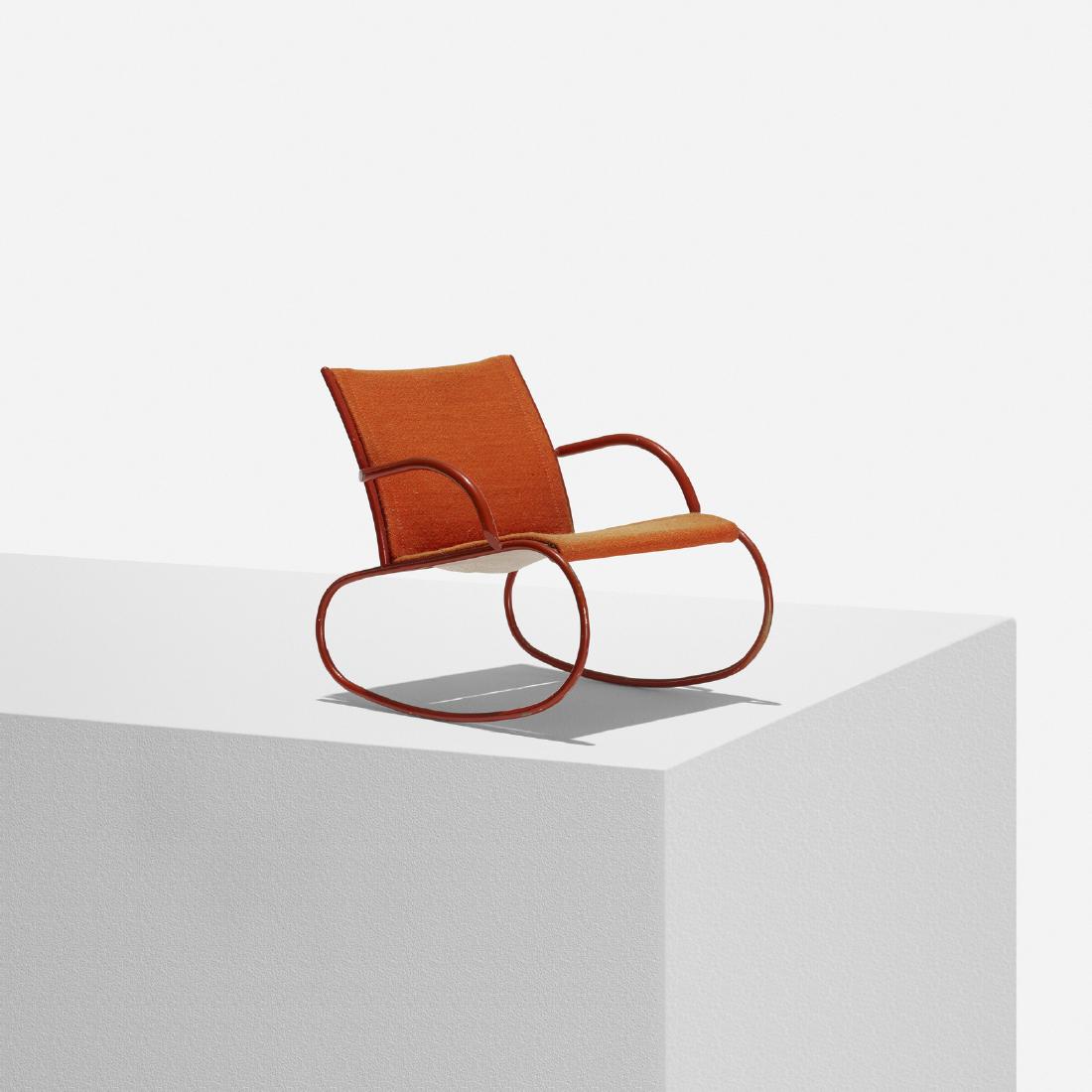 Richard Schultz, Model 1408 rocker: Richard Schultz Model 1408 rocker USA, c. 1960enameled steel, upholstery6 w x 7.5 d x 6.75 h in (15 x 19 x 17 cm) The work is a model for the 1408 rocker which was designed for Knoll but never pu