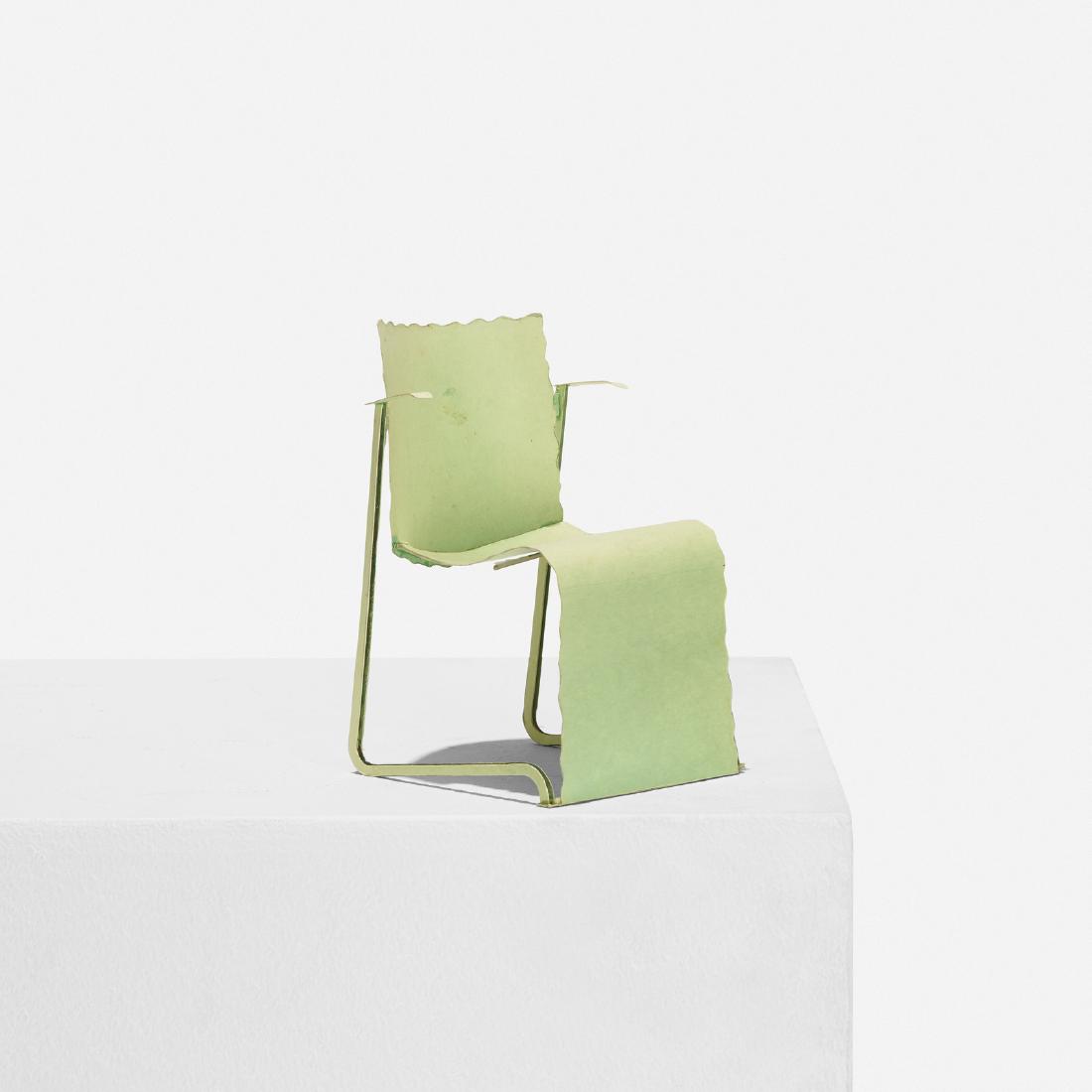 Richard Schultz, Model for Stacking chair: Richard Schultz Model for Stacking chair USA, c. 1992construction paper, steel5.25 w x 5.5 d x 8 h in (13 x 14 x 20 cm) This model illustrates an attempt to create a sheet metal stacking chair wi