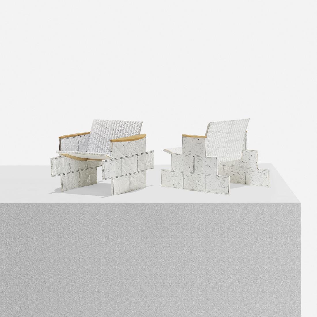 Richard Schultz, Models, Stamped Sheet Metal chairs: Richard Schultz Models for Stamped Sheet Metal lounge chairs, pair USA, c. 2010graphite on paper, basswood, printed paper8 w x 9 d x 6.75 h in (20 x 23 x 17 cm)