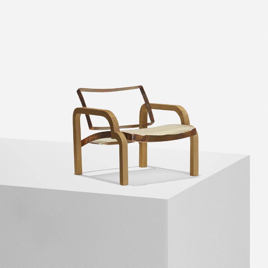 Richard Schultz, Model for wooden chair with mesh seat: Richard Schultz Model for wooden chair with mesh seat USA, c. 1985cherry, copper, nylon7 w x 7 d x 7 h in (18 x 18 x 18 cm)