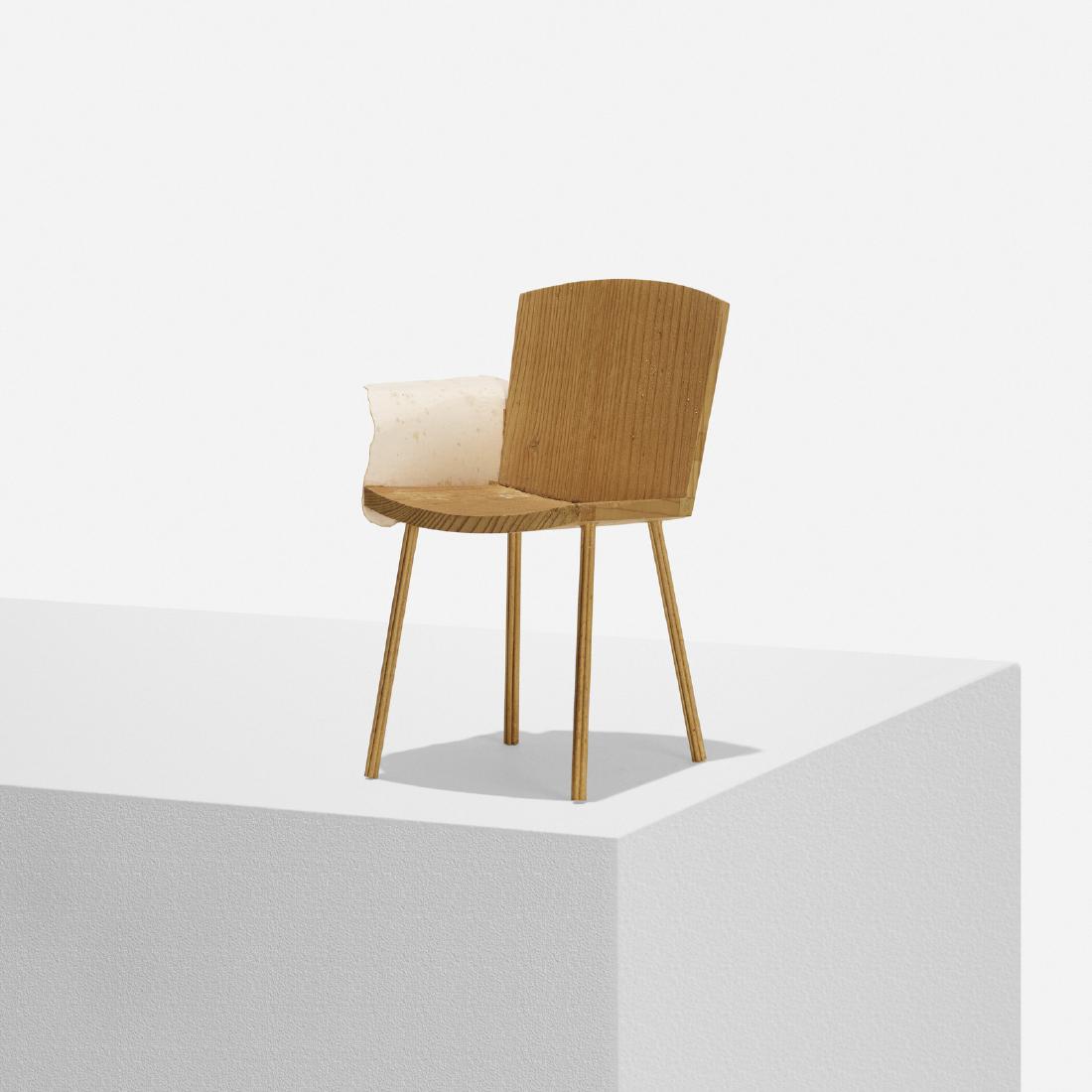 Richard Schultz, Model, dining chair w/ sculptural arm: Richard Schultz Model for dining chair with sculptural arm USA, c. 1970pine, construction paper5 w x 5 d x 8 h in (13 x 13 x 20 cm) This chair design was never produced.