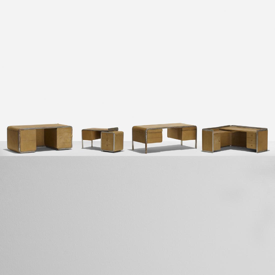 Richard Schultz, Models for desks, set of four: Richard Schultz Models for desks, set of four USA, c. 1965leather over wood, chrome-plated steel14 w x 7 d x 6 h in (36 x 18 x 15 cm) These models were experimentations to develop a series of des