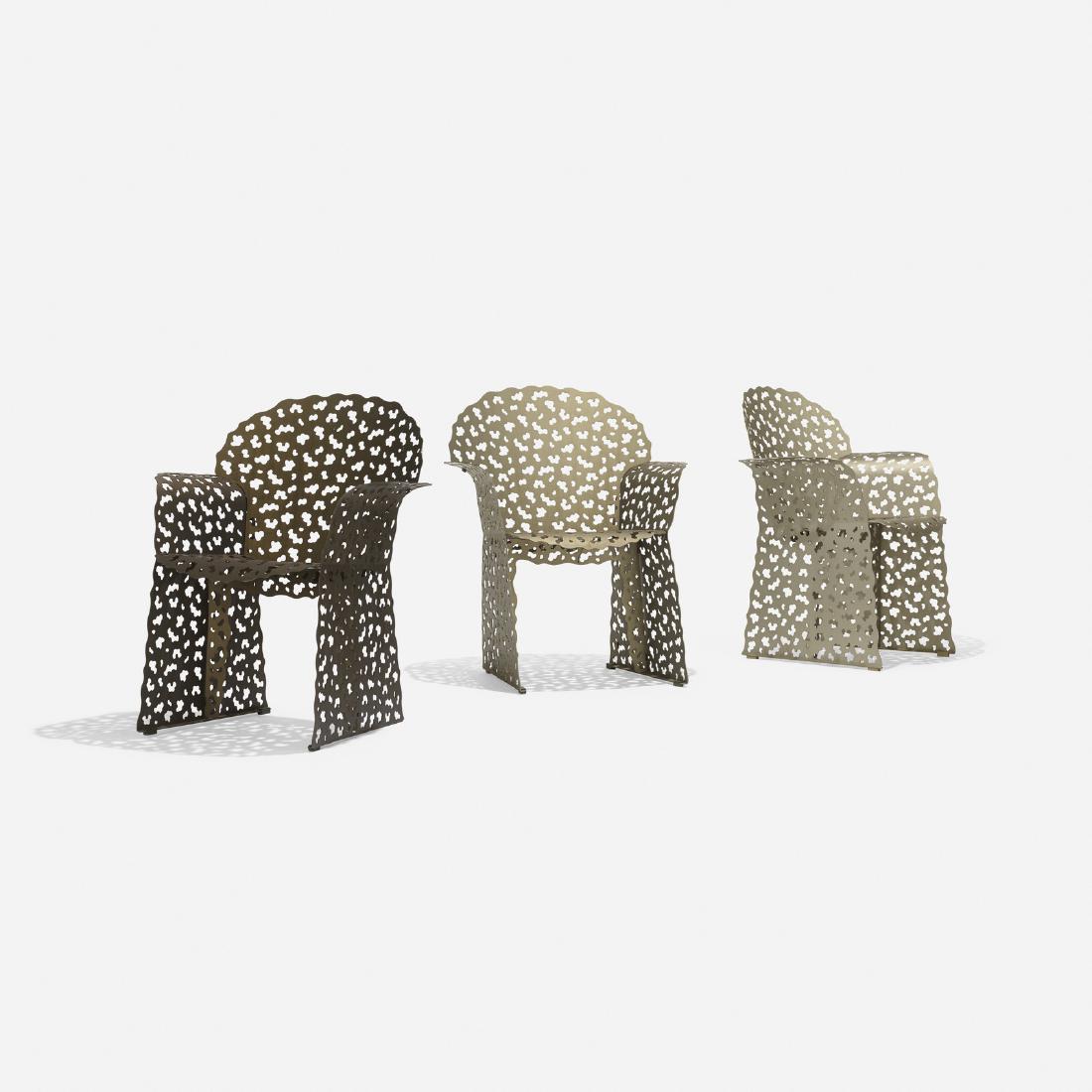 Richard Schultz, Prototype Topiary dining chairs, three: Richard Schultz Prototype Topiary dining chairs, set of three Richard Schultz Design, Inc.USA, c. 1993anodized aluminum27.5 w x 24 d x 34 h in (70 x 61 x 86 cm) These prototype versions of