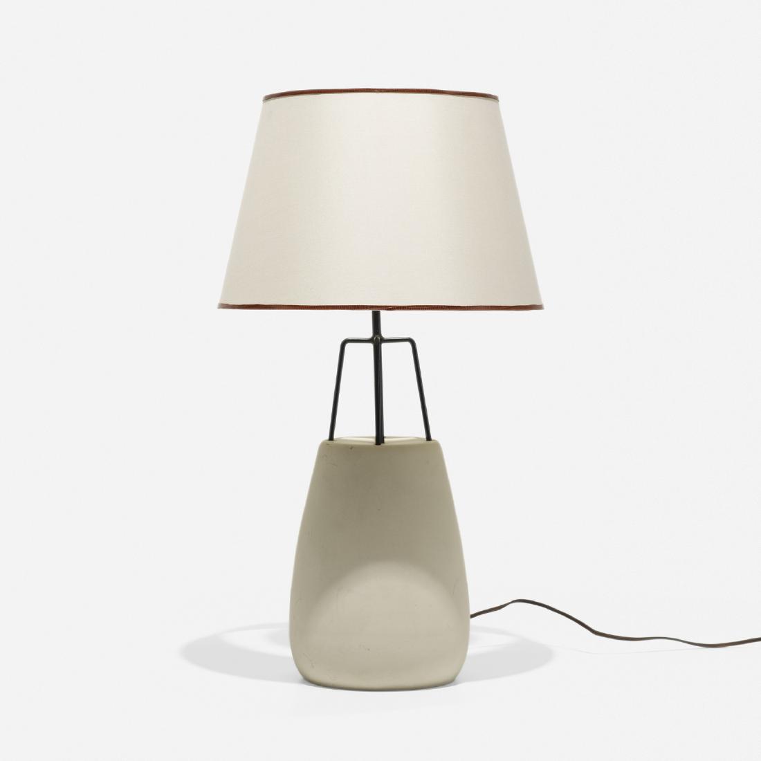 Ben Seibel, table lamp: Ben Seibel table lamp RaymorUSA, c. 1955stoneware, enameled steel, linen14.5 dia x 27 h in (37 x 69 cm)