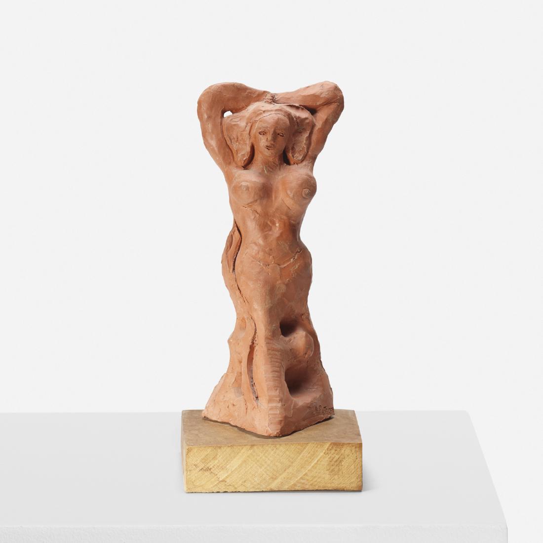 Abbott Pattison, Untitled: Abbott Pattison Untitled c. 1970glazed earthenware, maple17.5 h x 7.75 w x 8 d in (44 x 20 x 20 cm) Incised signature to base 'A. Pattison'. Provenance: Collection of Dani