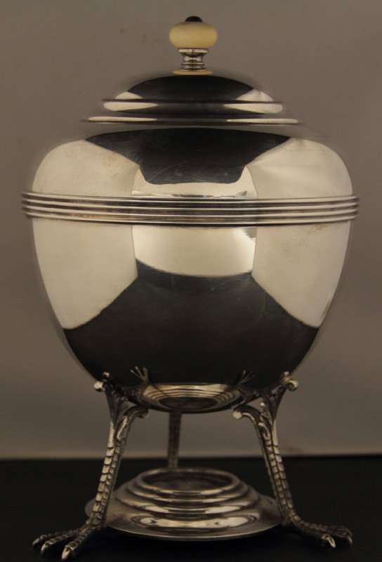 Antique Tiffany & Co Silver Plated Egg Coddler: Antique Tiffany & Co Silver plated egg coddler with crows feet measures 9 1/4" height x 6" diameter