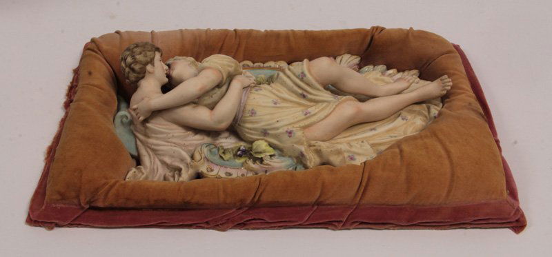 EUROPEAN HAND PAINTED FIGURAL BISQUE PLAQUE (1 of 4)