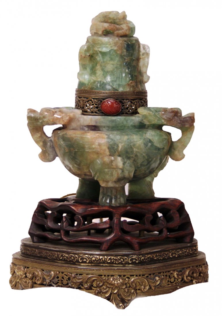 Chinese Green Quartz Incense Burner /Lamp (1 of 5)