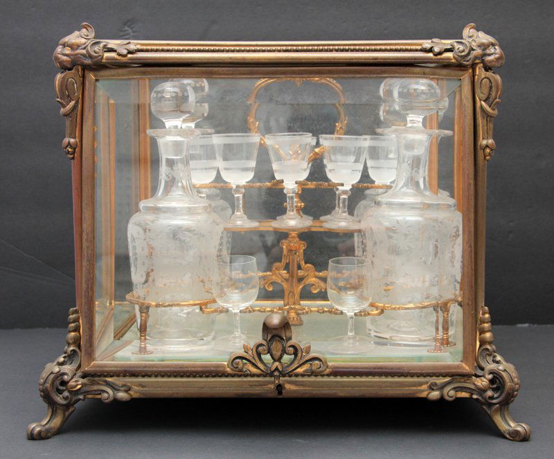 19TH CENTURY FRENCH BRONZE MOUNTED TANTALUS SET (1 of 8)