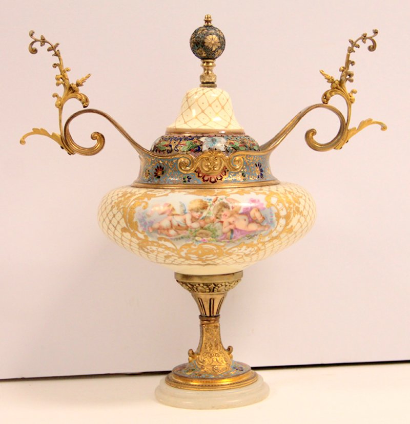 Sevres Porcelain & Champeve Enamel Urn (1 of 6)