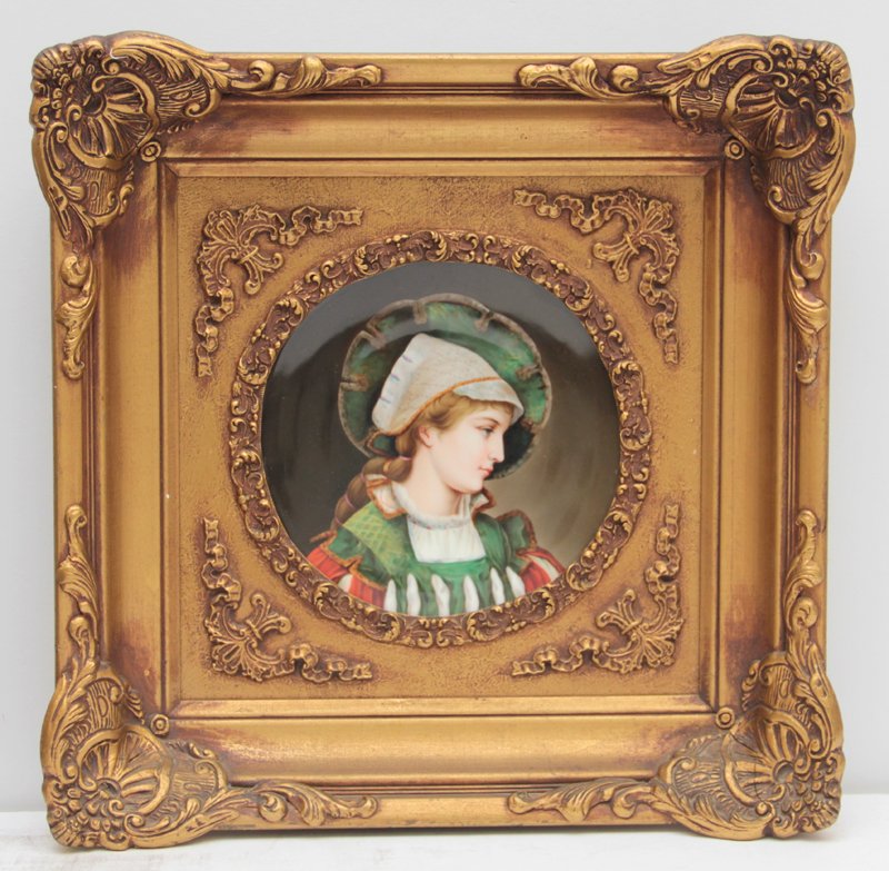 European hand painted porcelain plaque framed (1 of 6)