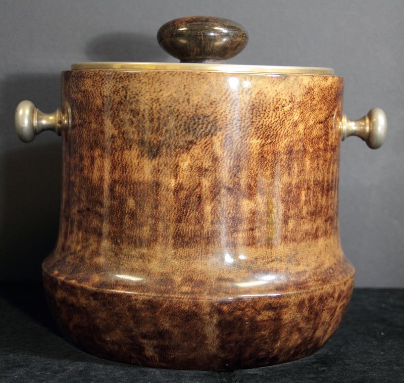 Midcentury Aldo Tura Goatskin Ice Bucket: Midcentury Aldo Tura Laquered Goatskin Parchment Ice Bucket