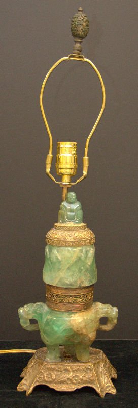 Antique Chinese Green Figural  Quartz Lamp (1 of 5)