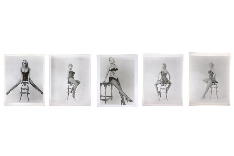 Lot of 5 Marilyn Monroe photographs: A lot of five photos taken by: Milton H. Greene, at his NYC Gallery; Circa 1956, during the filming of: "Bus Stop".