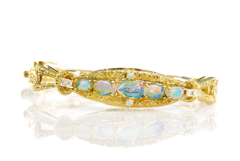 Victorian Revival Australian Opal And Diamond Bangle (1 of 1)