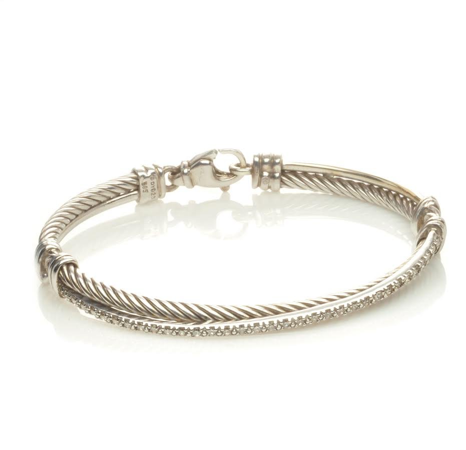 David Yurman Cable Link Diamond Crossover Bracelet (1 of 1)