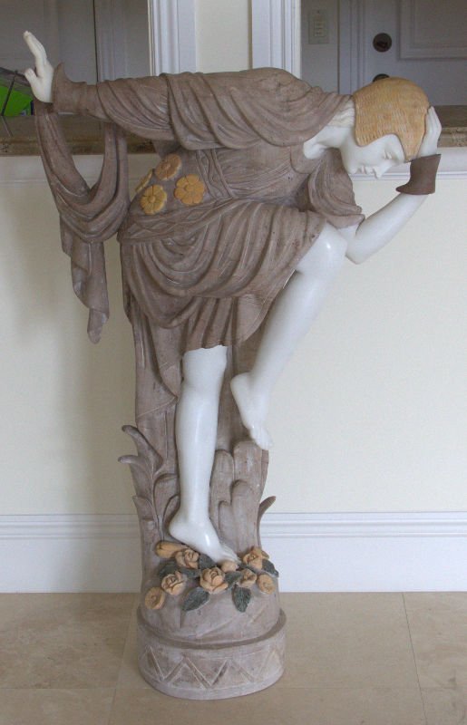 Art Deco style multi color marble sculpture depicting a (1 of 3)