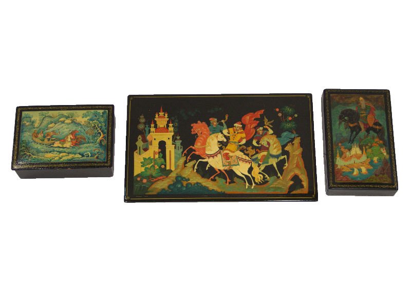 Lot of 3 vintage Russian hand painted lacquer item (1 of 4)