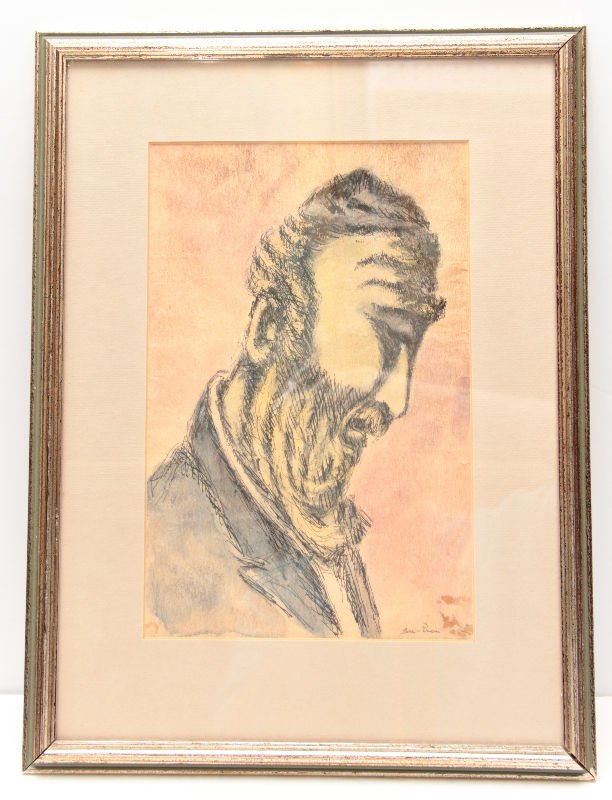 Ben-Zion Ink and wash drawing - Titled "A Rabbi": Ben-Zion, (Ukrainian/American, 1897 - 1987) Titled: "A Rabbi". Signed Ink and Wash drawing. Measures 10 1/2" x 7" with out frame, and 16 1/4" x 12 1/8"