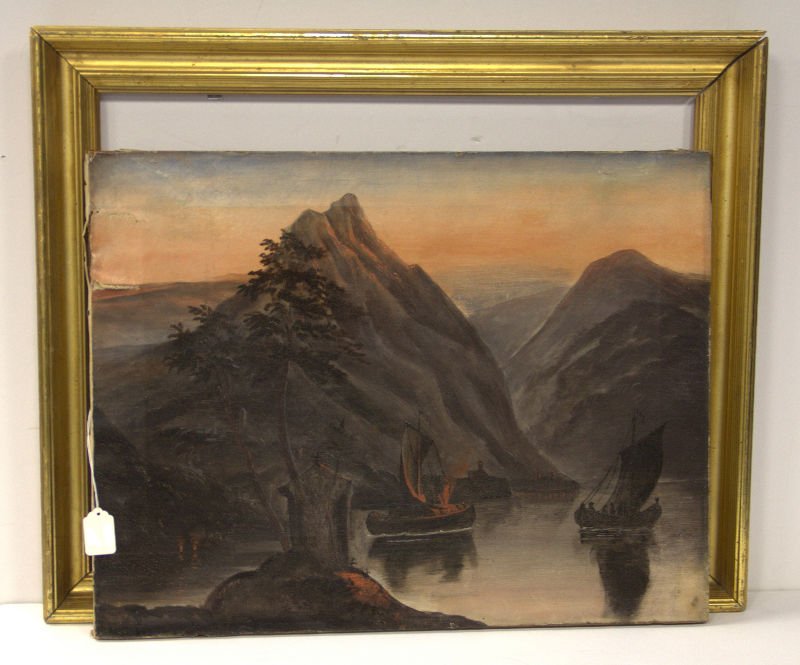 Thomas Chambers - Oil on Canvas: Thomas Chambers - Period Oil on Canvas, American 19th Century. From the "Rhine" series. Period frame as is condition. Measures 18" x 24" sight, and 22" x 27" framed