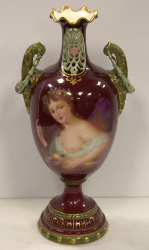 Royal Vienna Hand Painted 2 handled vase. Signed (1 of 8)