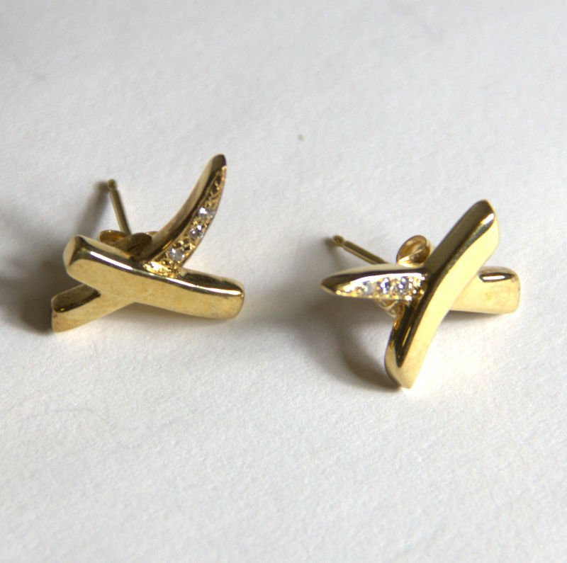 Vintage Tiffany & Co Paloma Picasso 18 kt YG X Earrings (1 of 5)