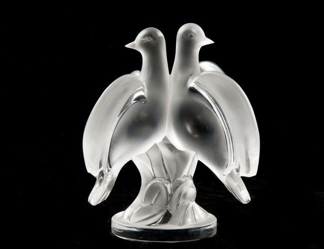 LALIQUE FRENCH FROSTED CRYSTAL ARIANE TWO DOVES (1 of 4)