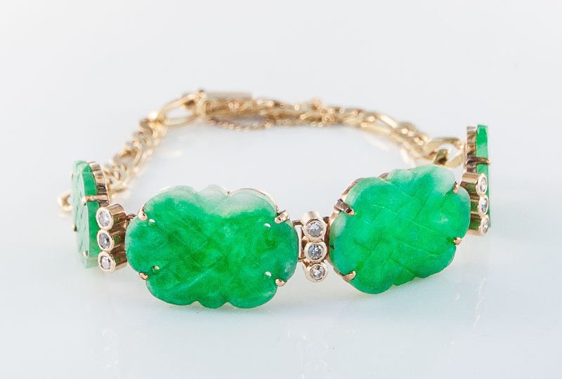 1970's 18K Jadeite Jade Diamond Bracelet (1 of 2)