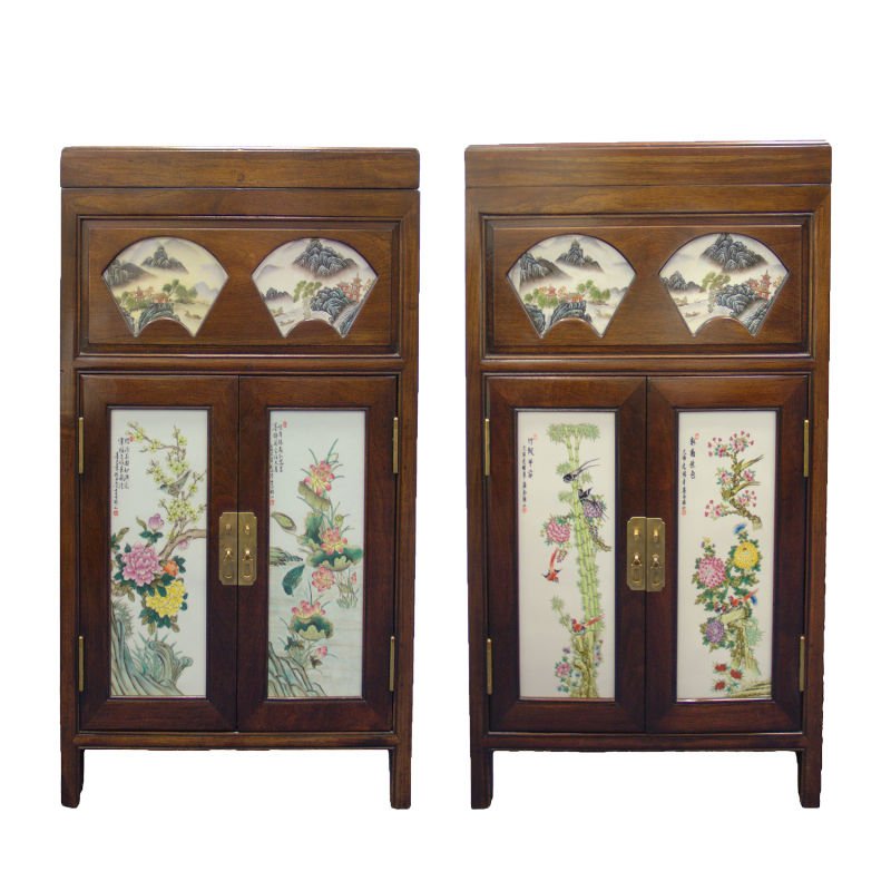 Antique Chinese Wood + Porcelain Inset Cabinet (1 of 10)