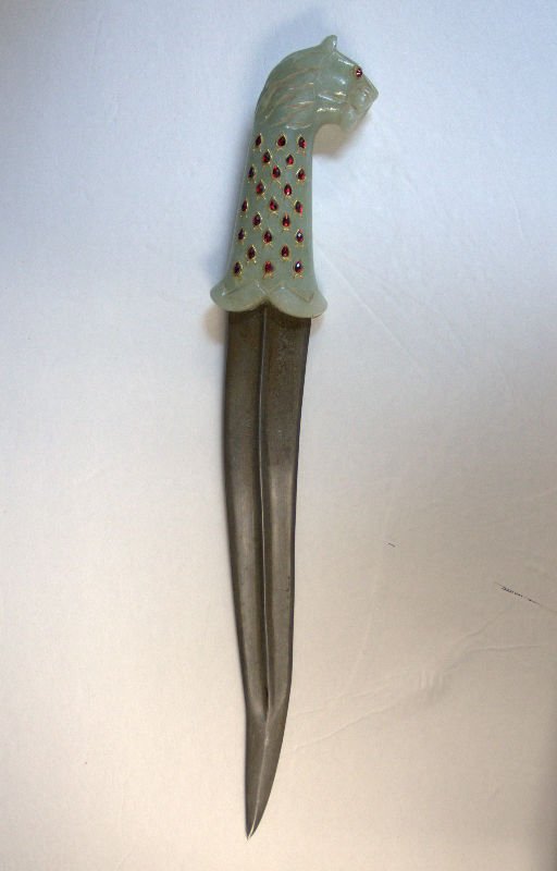Mughal Green Carved Jeweled Dagger (1 of 3)
