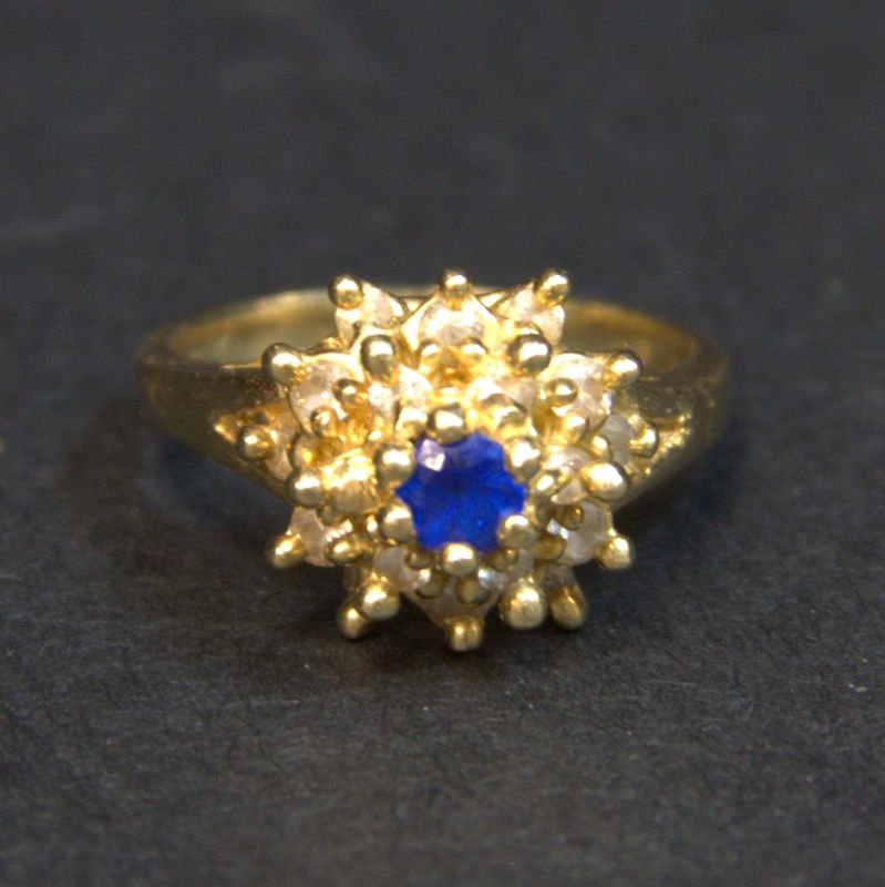 10KT YG Diamond & Sapphire Ring (1 of 2)