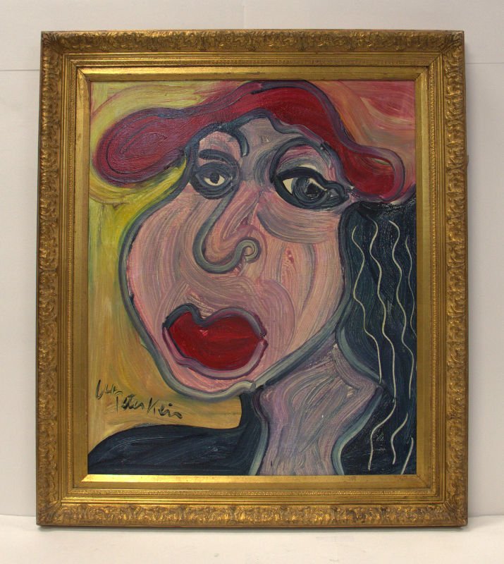 Peter Keil Portrait Oil Painting On Canvas: Peter Keil portrait oil painting on canvas mid century modern style measures 20 x 24 image size/ 25 1/2 x 29 1/2 frame size. Has writing on back that says Donna Dal Palma Conida Peter Keil West Berlin