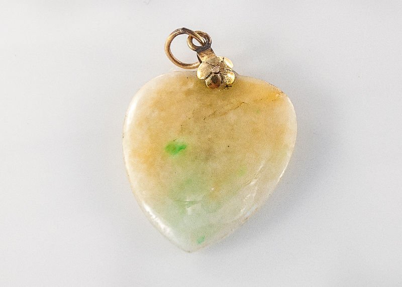 1950's Carved Jadeite Jade Heart Pendant (1 of 2)