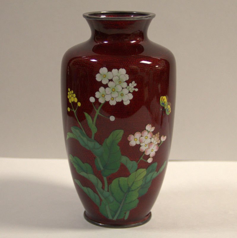 Japanese Cloisonne Red Metallic Floral Vase (1 of 1)