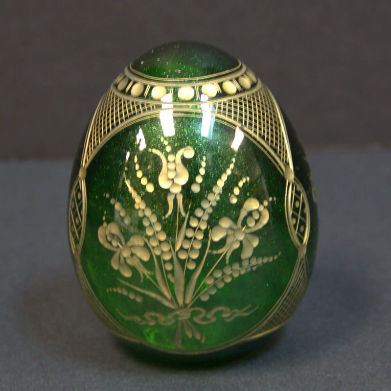 Green Russian Faberge Etched Egg (1 of 2)