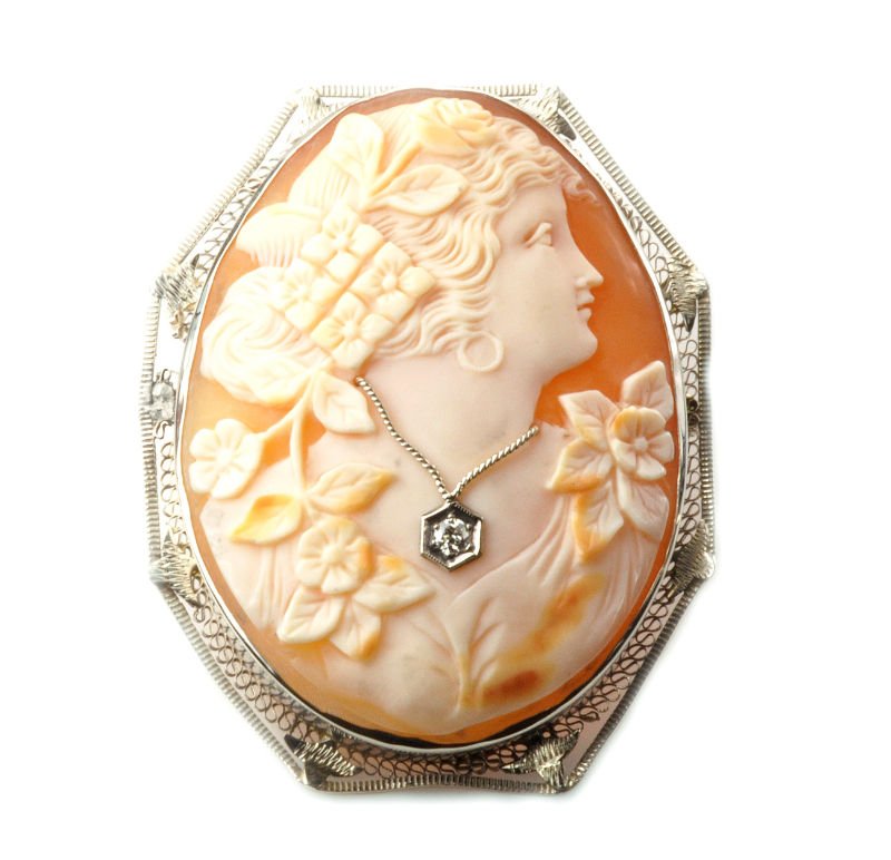 Oversized Art Deco Diamond & Cameo Brooch/Pendant (1 of 1)