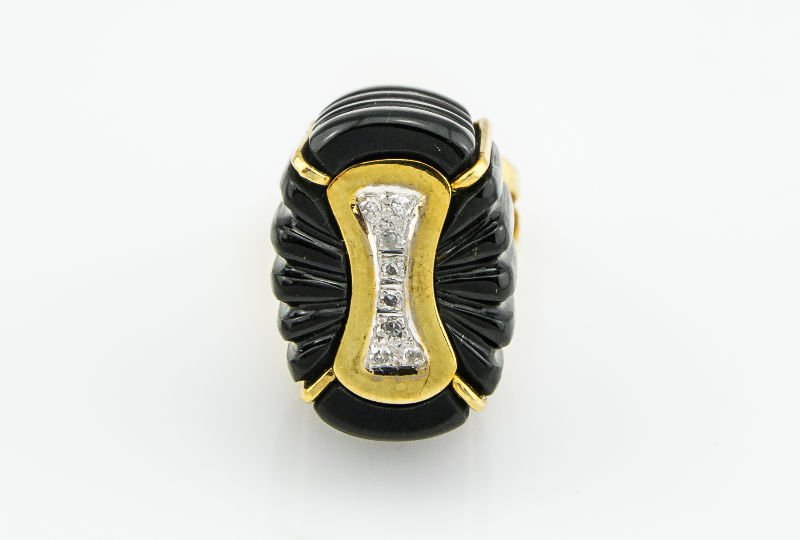 1970's Yellow Gold Diamond Onyx Bon Bon Ring (1 of 1)