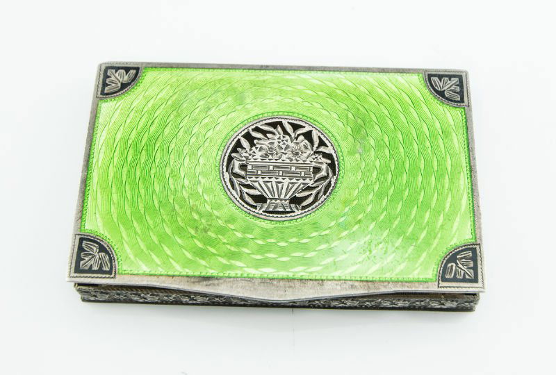 Victorian Austria .925 Sterling Enameled Green Box (1 of 1)