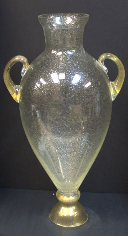 Large Murano Glass 2- Handled Gold Filled Vase (1 of 2)