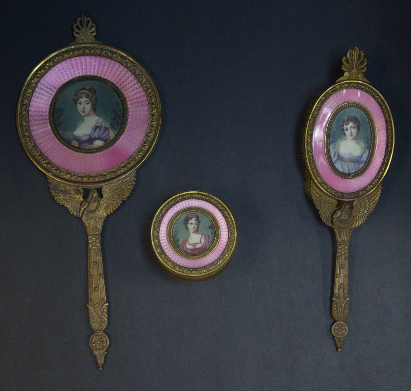 3 Piece French Empire Bronze & Enamel Dresser Set (1 of 2)