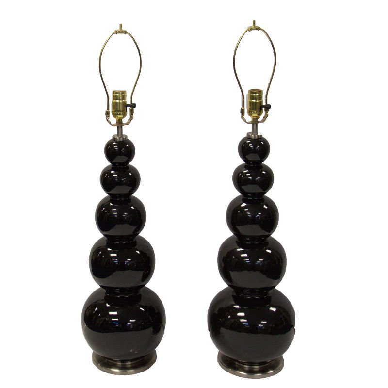 Pair of Barbara Cosgrove Black Bulbous Lamps (1 of 2)