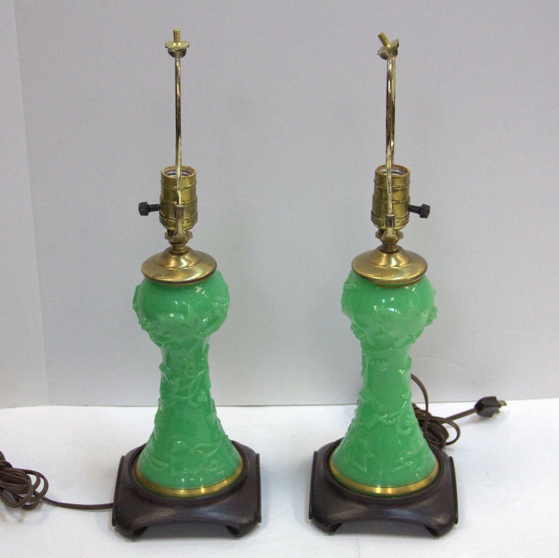 Pair of Green Opaline Lamps (1 of 1)