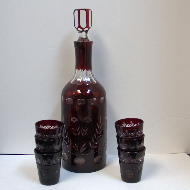 Bohemian Set of Decanter With 6 Cordials (1 of 2)