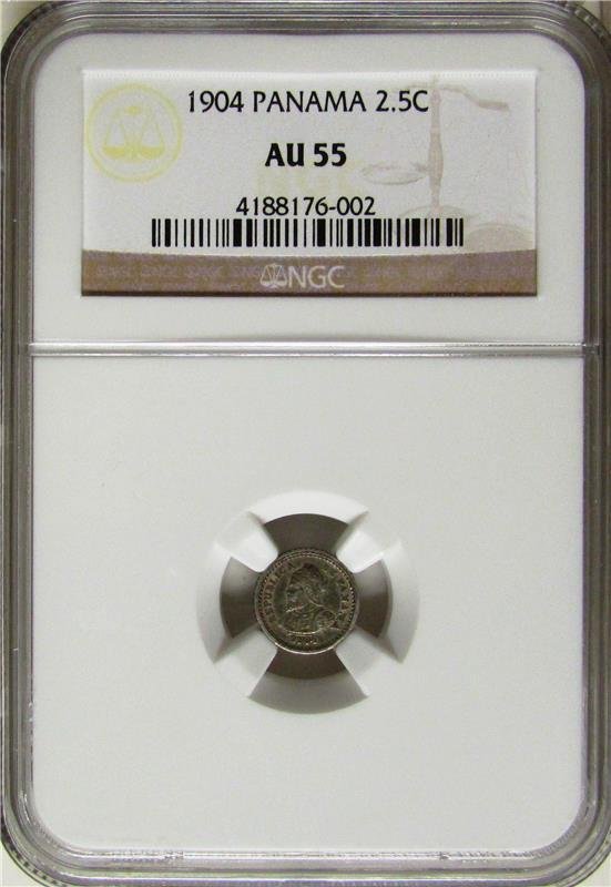 Panama: Republic 2 1/2 Centesimos 1904 AU55 NGC, KM1. (1 of 4)