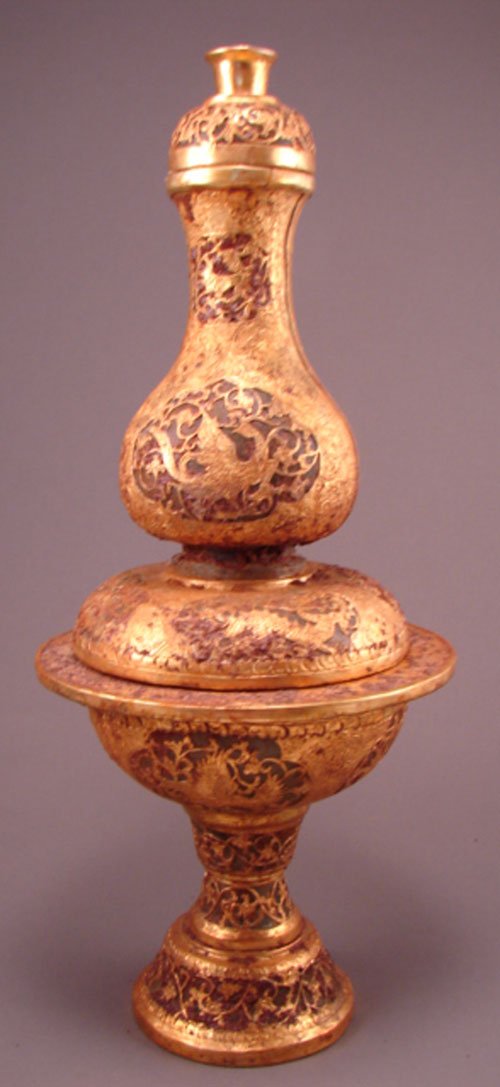 Jade and gold plated silver incense holder / urn