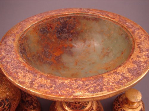 Jade and gold plated silver incense holder / urn - 5