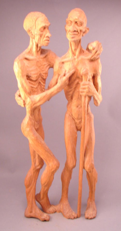 Emil Janel Signed Carved Sculpture of two figures
