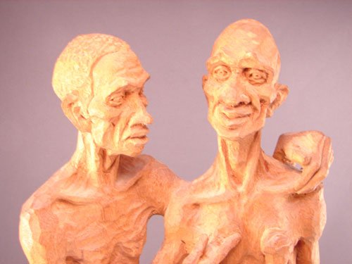 Emil Janel Signed Carved Sculpture of two figures - 2