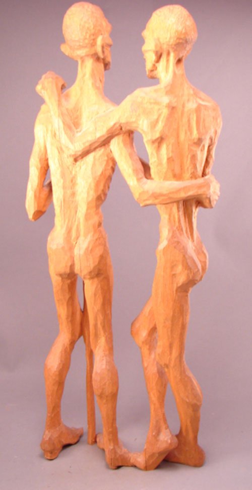 Emil Janel Signed Carved Sculpture of two figures - 6