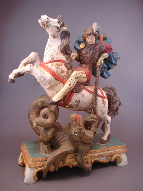 Austrian Sculpture. Hunter on horse with dragon b